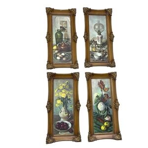 Vintage Ornate Picture Frame Set Of 4 Floral Fruit Kitchen Print Decor Elegant